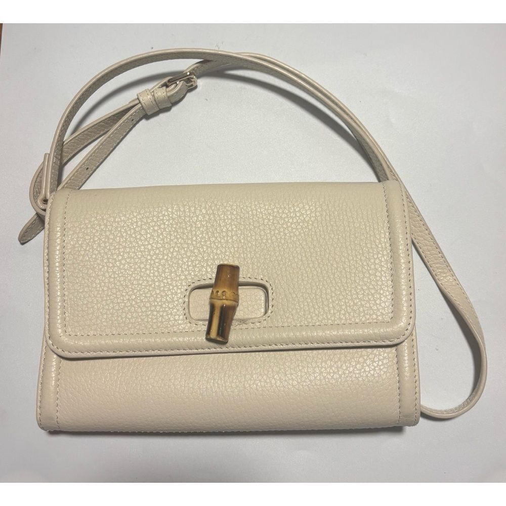 Rare color Mark and Graham Emily Bamboo Leather Convertible Clutch in ivory
